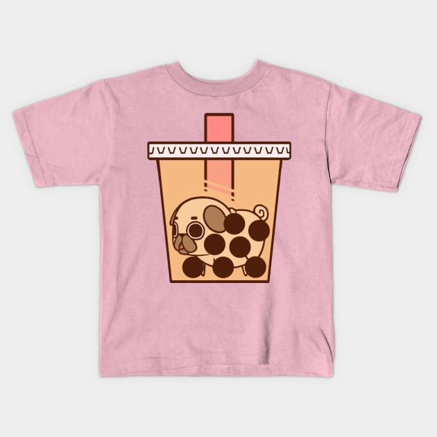 Bubble Tea Puglie Kids T-Shirt by Puglie Pug 